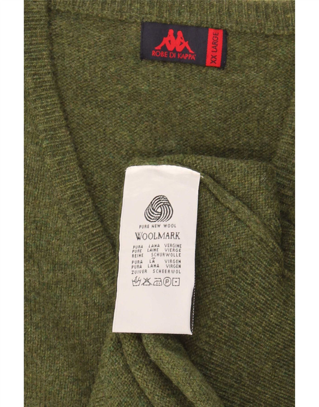 Pulover pentru bărbați Kappa cu decolteu în V, 2XL, lână virgină kaki