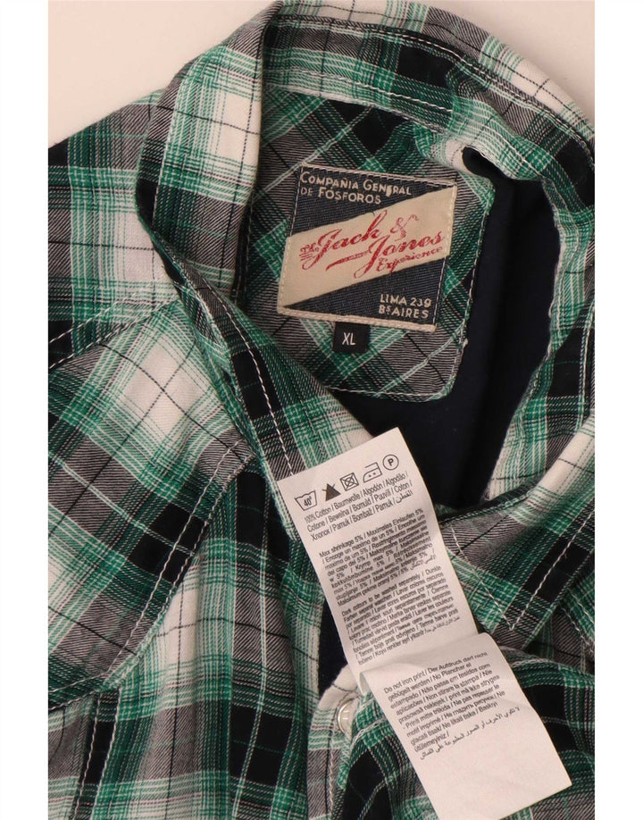 Cămașă de flanel Jack & Jones pentru bărbați XL, bumbac cu carouri verde