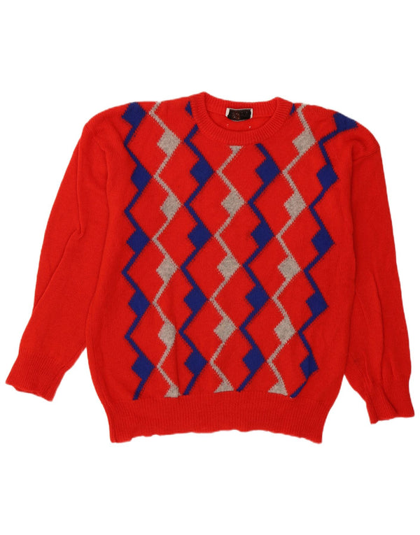 Pulover vintage pentru bărbați cu gât roșu mare, roșu Argyle/Diamond
