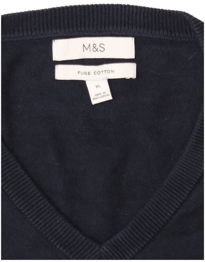 Pulover pentru bărbați Marks & Spencer, cu decolteu în V, XL, bumbac bleumarin