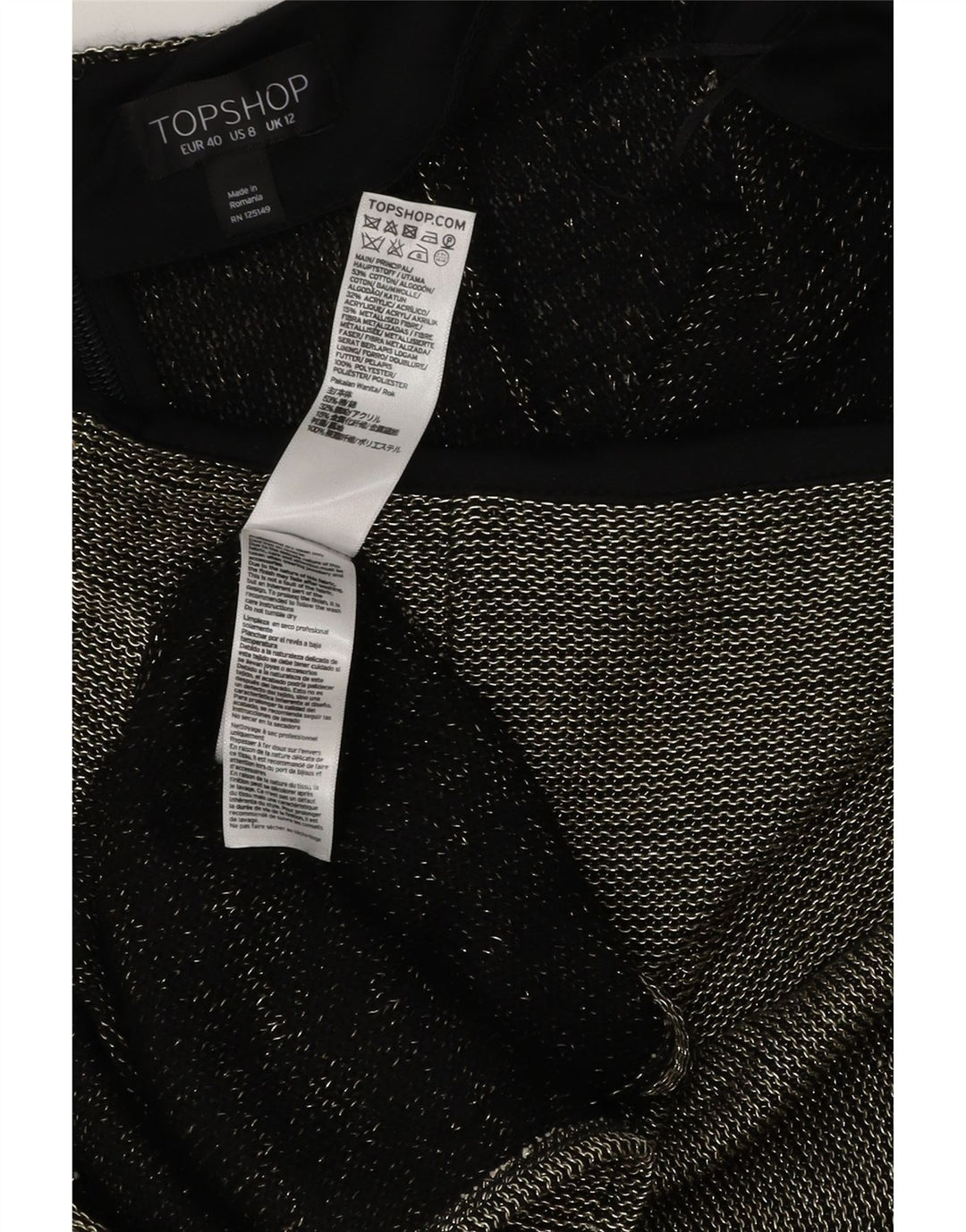Fusta midi Topshop pentru femei UK 12 Medium W32 Poliester negru