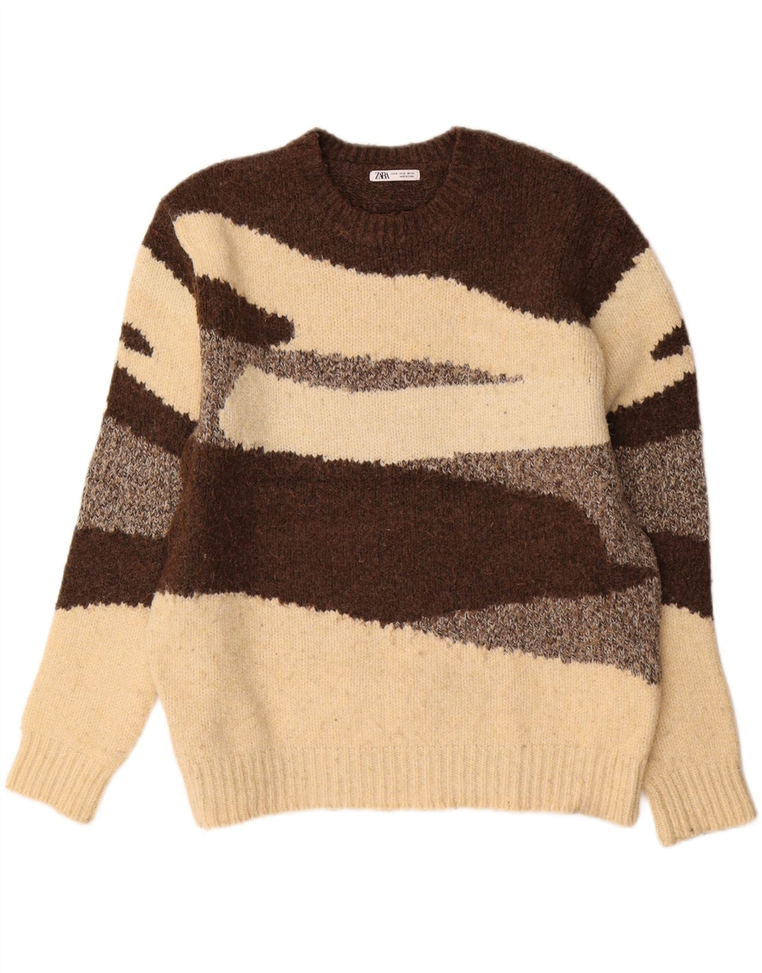 Pulover pentru bărbați Zara, cu decolteu rotund, din poliester color bloc maro mediu