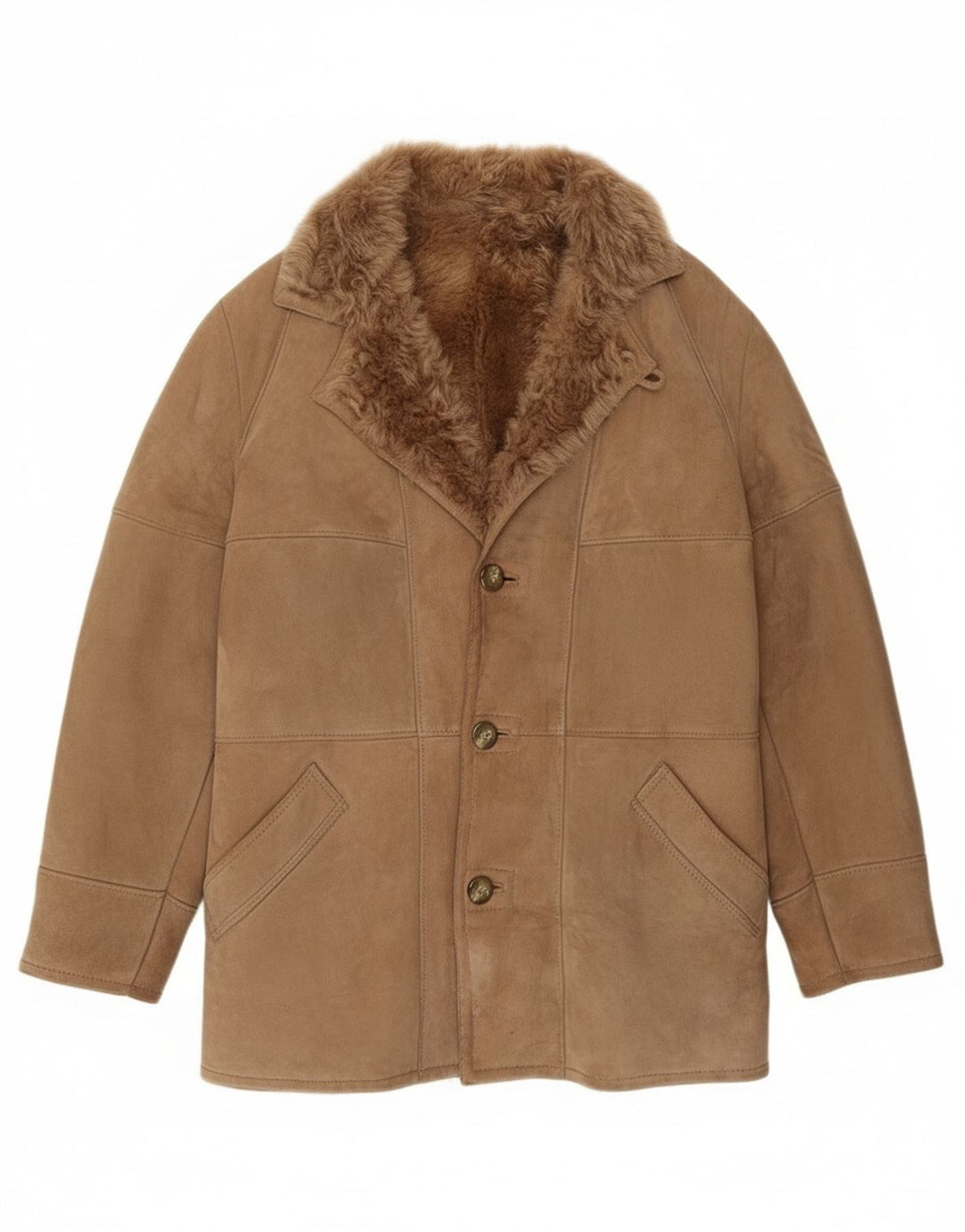 Jachetă vintage pentru bărbați din shearling IT 52 XL maro din shearling