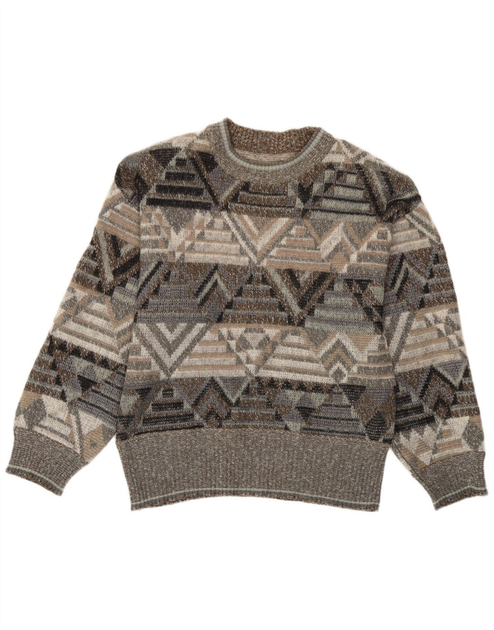 Pulover Bogner pentru bărbați cu decolteu rotund, mic, gri geometric, acrilic