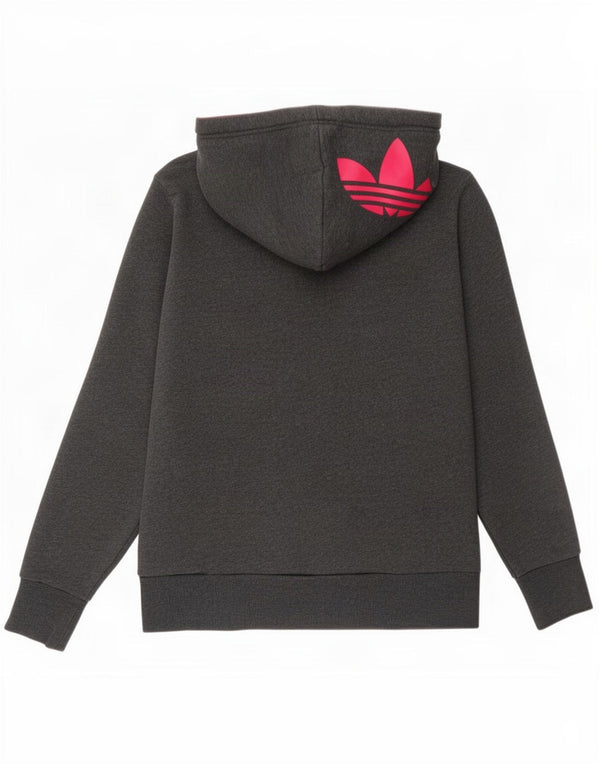 Pulover cu glugă cu grafic Adidas pentru femei UK 12, bumbac gri mediu