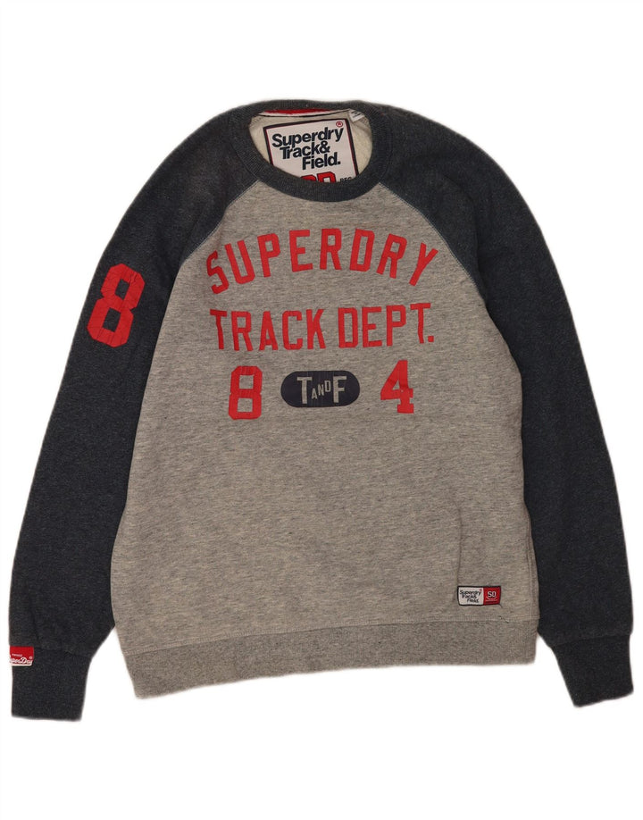Pulover grafic pentru bărbați Superdry, bumbac color bloc, gri mediu