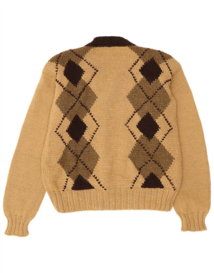 Pulover Cardigan Vintage pentru Damă UK 14 Medium Bej Argyle/Diamond