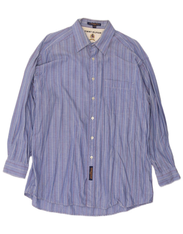 Tommy Hilfiger Mens Shirt Size 16 1/2 Large Blue Striped Cotton