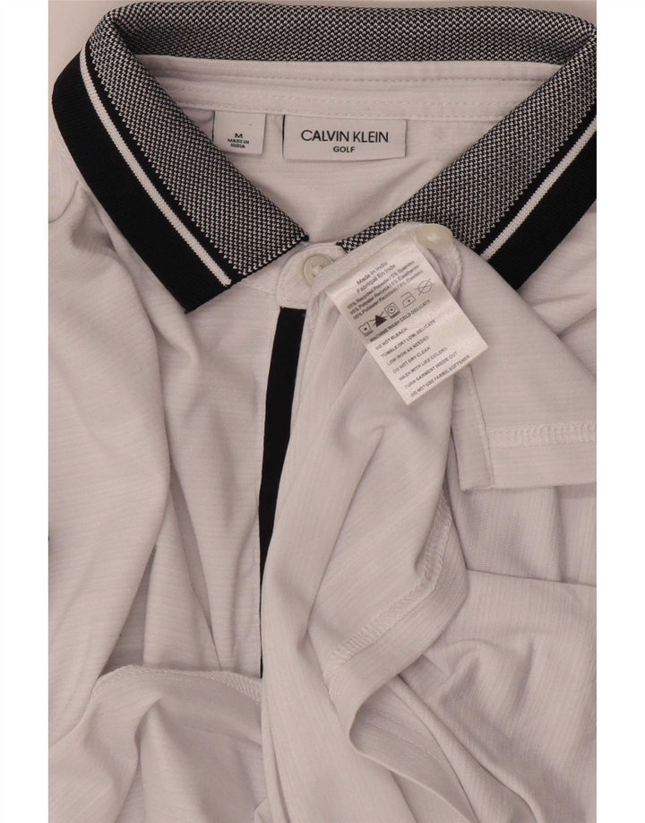 Tricou polo de golf Calvin Klein pentru bărbați, alb mediu, poliester bloc de culoare