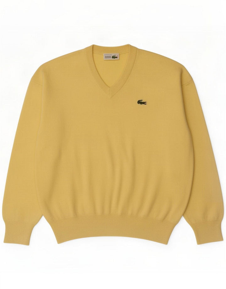 Lacoste Pulover cu decolteu în V pentru bărbați Mărimea 4 Lână virgină galbenă medie