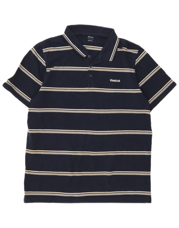 Tricou polo pentru bărbați Reebok, mare, albastru, bumbac cu dungi