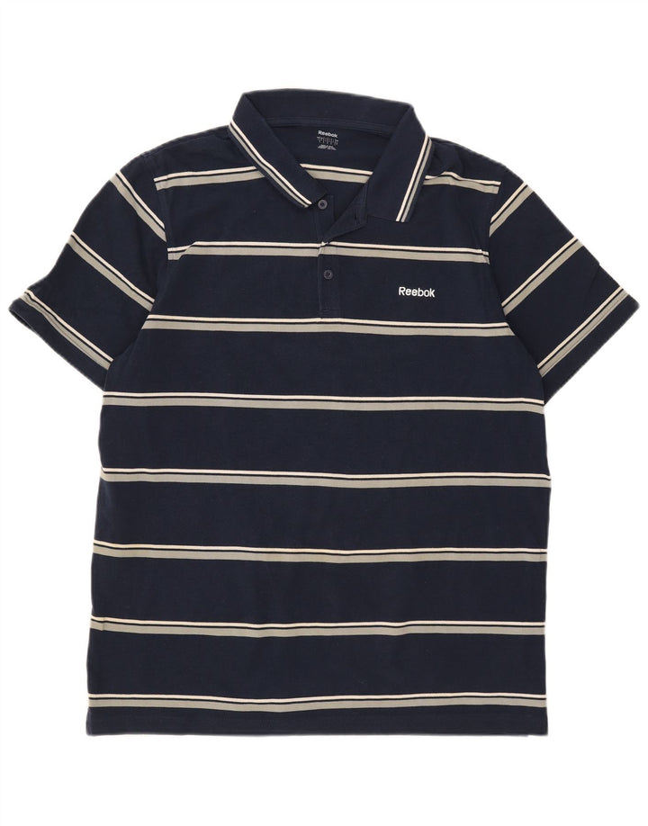 Tricou polo pentru bărbați Reebok, mare, albastru, bumbac cu dungi