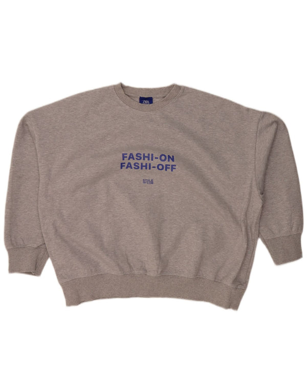 Pulover cu grafic supradimensionat ZARA pentru femei UK 14 Medium Gri Pete