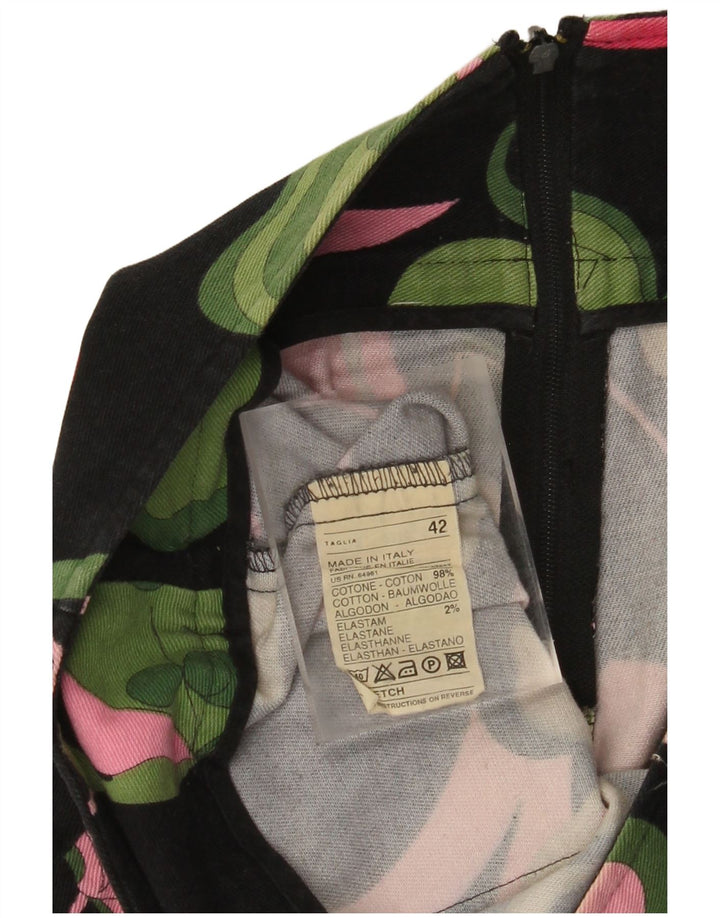 Fusta mini pentru femei VINTAGE IT 42 Medium W30 Bumbac floral negru