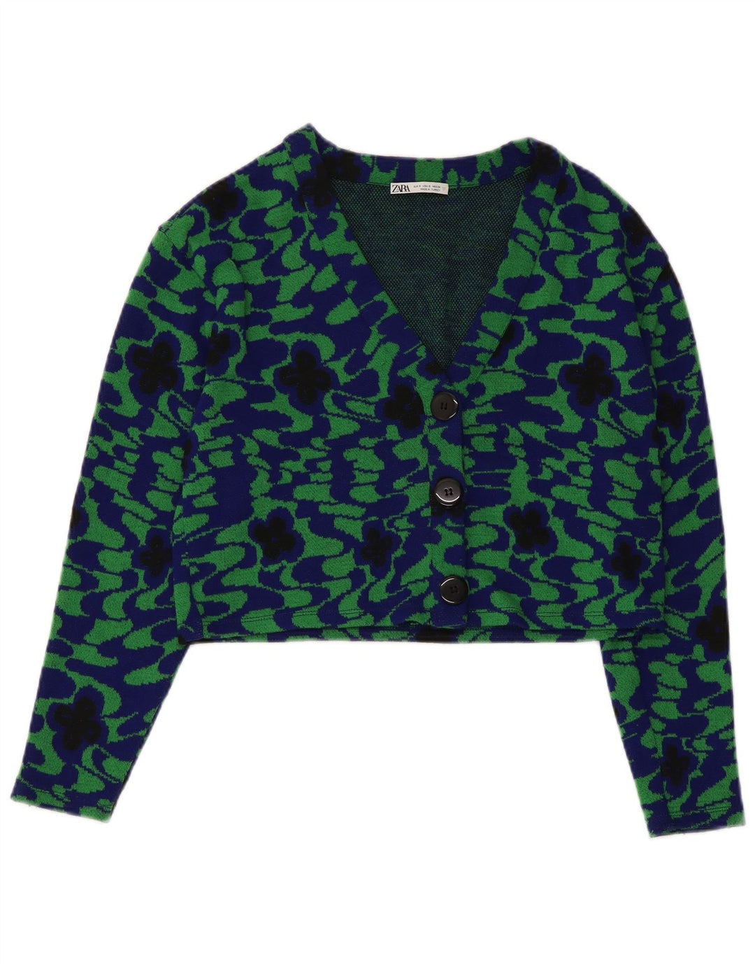 Jachetă pentru femei Zara Crop cu 3 nasturi, UK 10, Poliester Floral, Verde