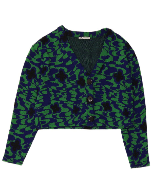Jachetă pentru femei Zara Crop cu 3 nasturi, UK 10, Poliester Floral, Verde