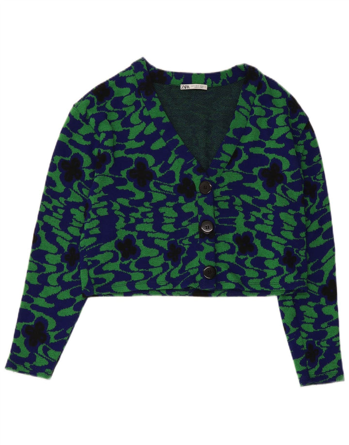 Jachetă pentru femei Zara Crop cu 3 nasturi, UK 10, Poliester Floral, Verde