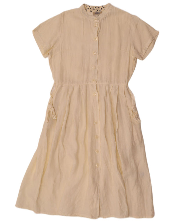 Rochie cămașă vintage pentru femei cu mâneci scurte UK 10 Small Off White In