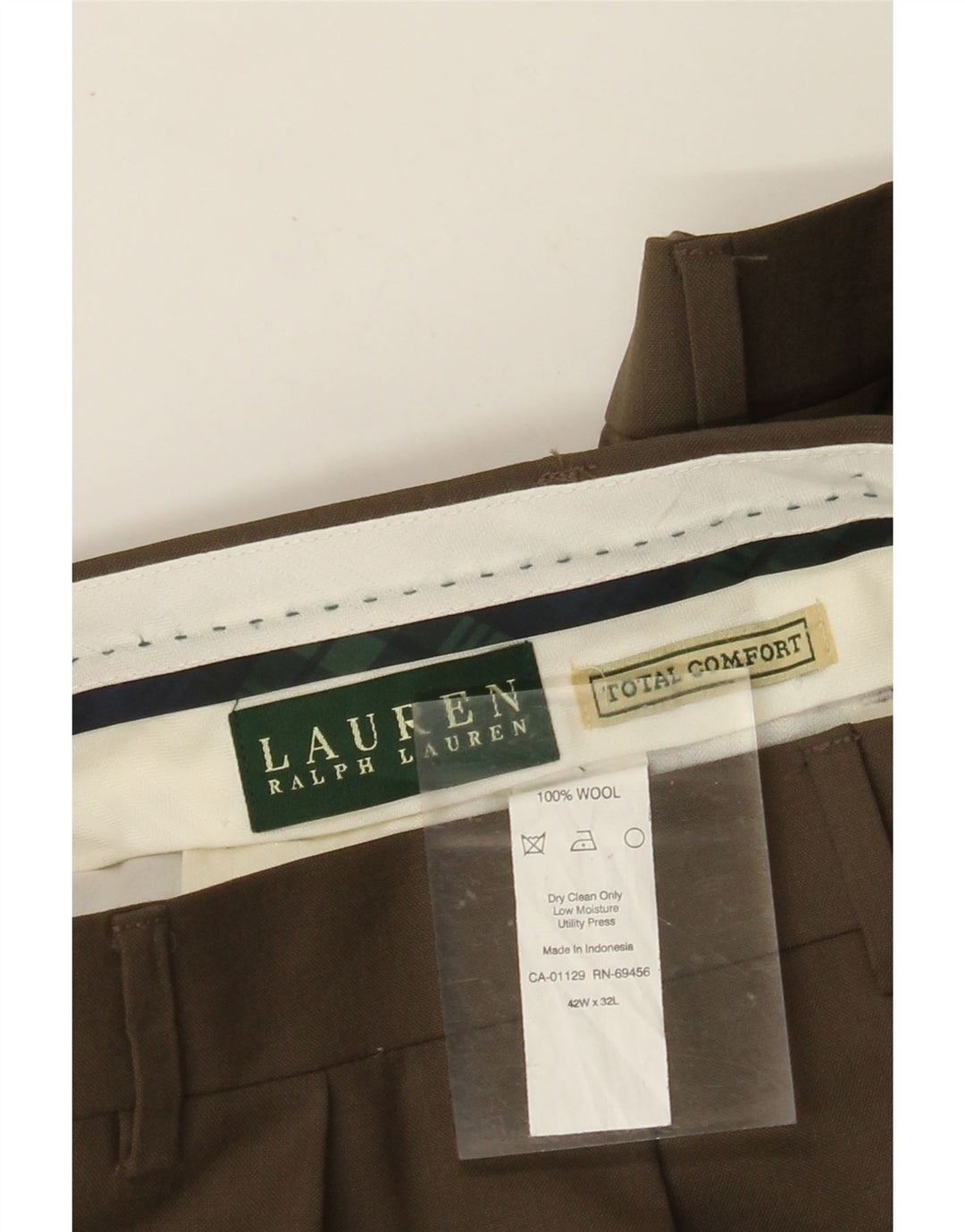 Pantaloni de costum RALPH LAUREN pentru bărbați, confort total, L42 L32 Lână kaki