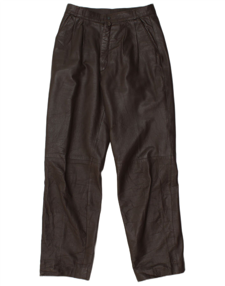 VINTAGE Pantaloni drepti din piele pentru femei W25 L29 maro