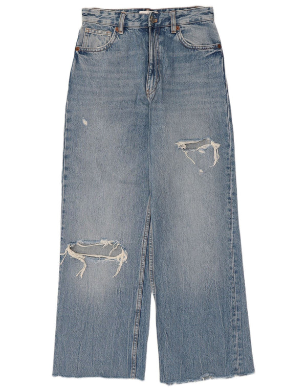 Blugi de damă ZARA cu picioare largi, învechiți, EU 36 XS W26 L27, bumbac albastru