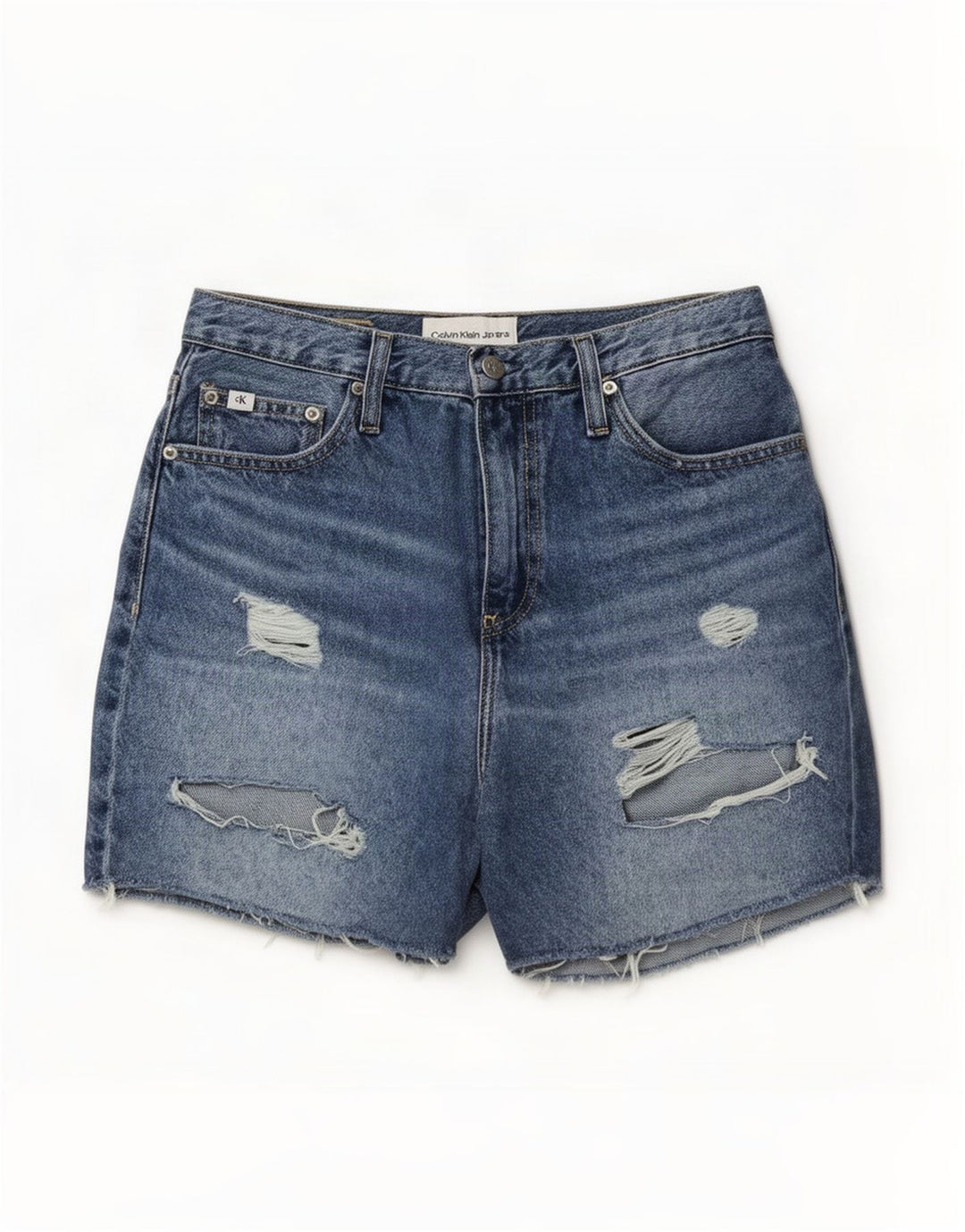 Pantaloni scurți Calvin Klein din denim distressed W29, bumbac albastru mediu