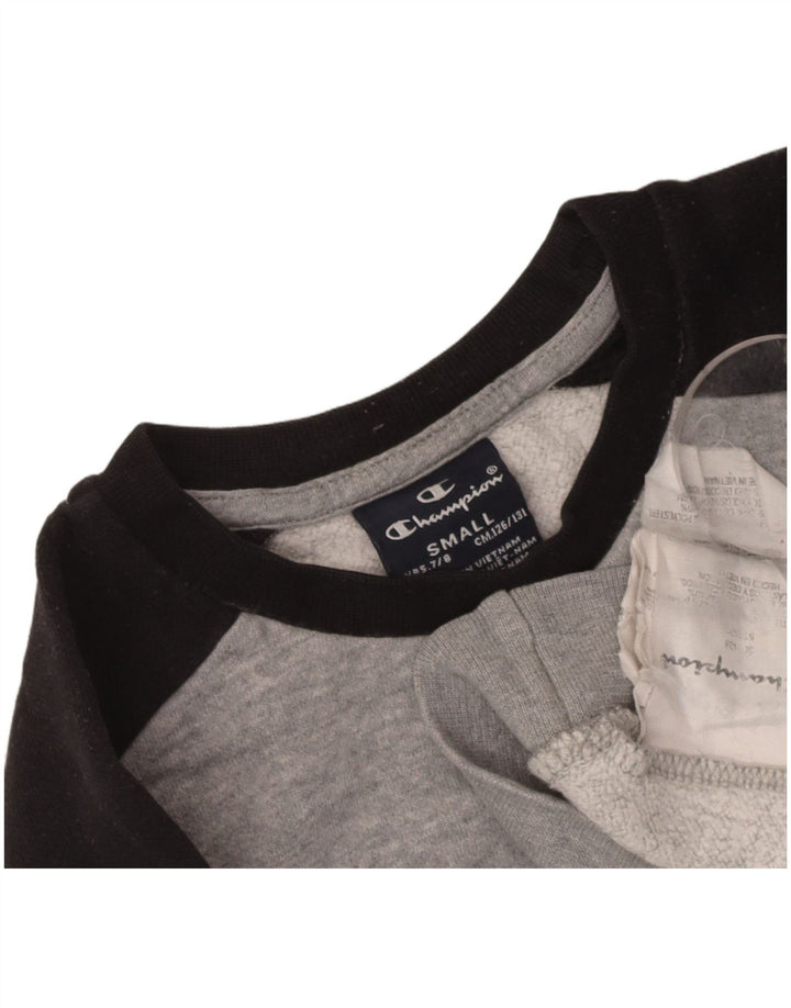 CHAMPION Boys Graphic Sweatshirt Jumper 7-8 Years Small  Grey Colourblock