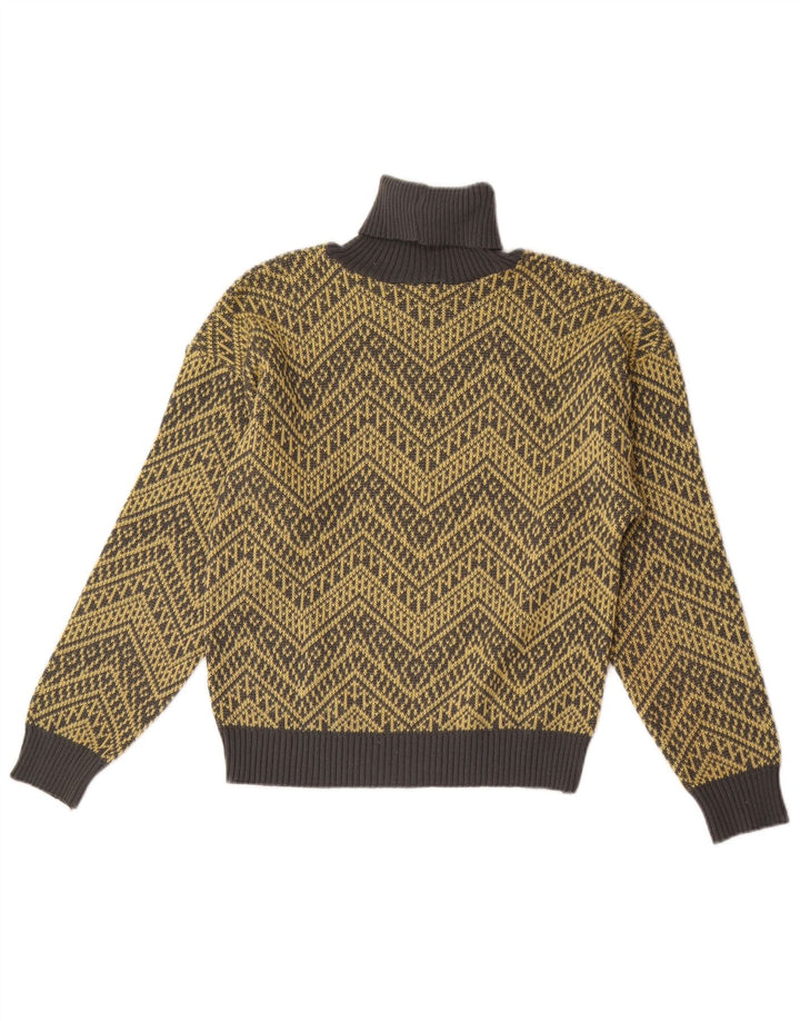 Pulover vintage pentru femei cu gât rulat, UK 14 Medium Yellow Chevron