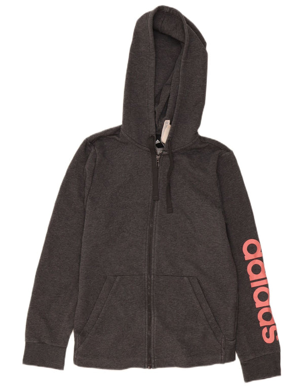 Pulover Adidas pentru femei Graphic Zip Hoodie UK 12/14 Medium Gri Bumbac