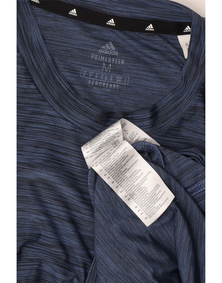 ADIDAS Mens Aeroready T-Shirt Top Medium Navy Blue Striped Polyester Vintage Adidas and Second-Hand Adidas from Messina Hembry 