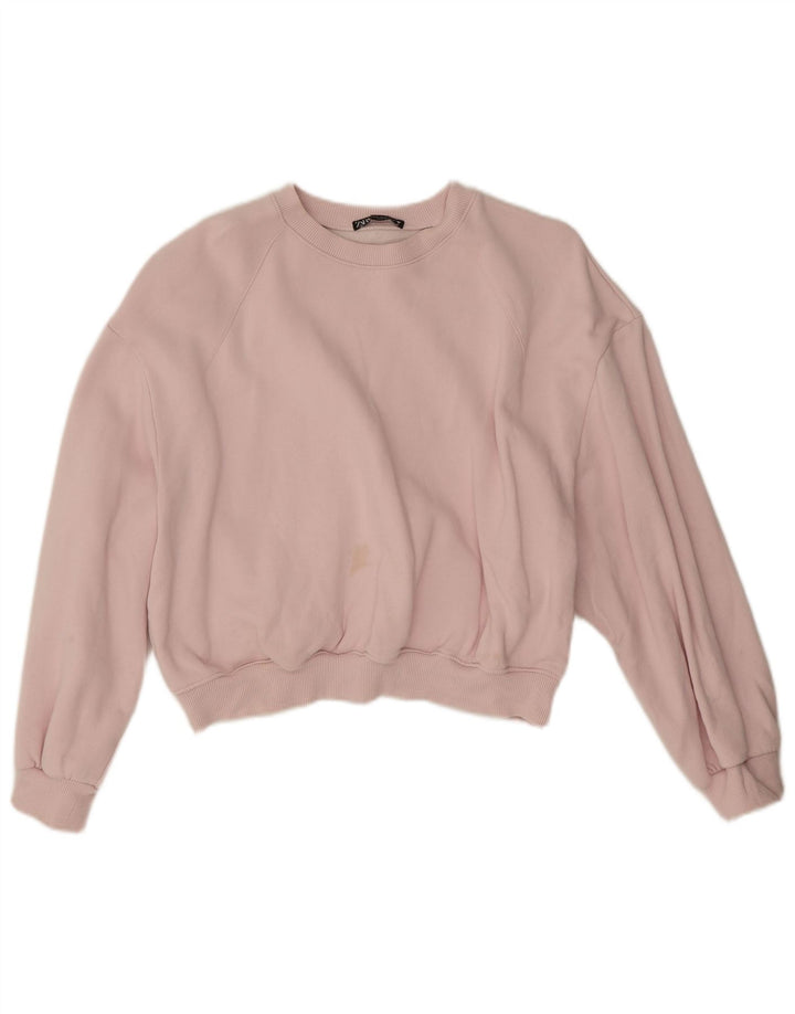 Pulover Oversized Crop pentru Damă Zara UK 14 Bumbac Roz Mediu