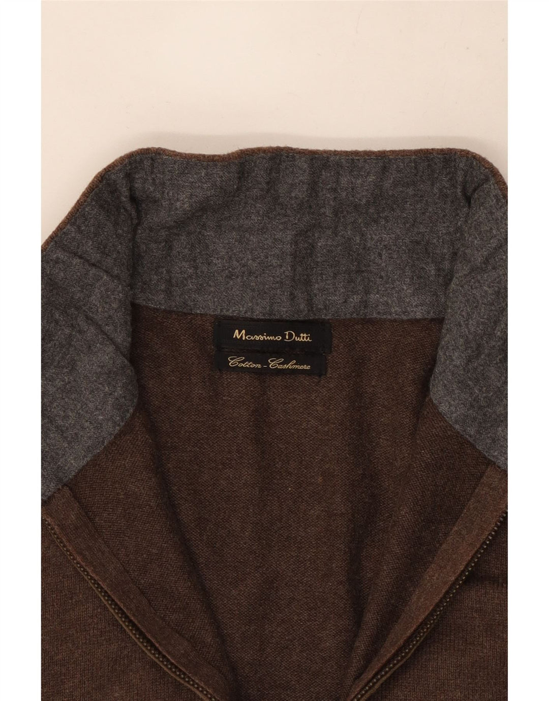 Pulover Massimo Dutti pentru bărbați, cu fermoar și gât, bumbac maro mic
