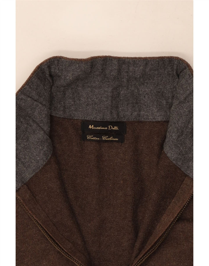 Pulover Massimo Dutti pentru bărbați, cu fermoar și gât, bumbac maro mic