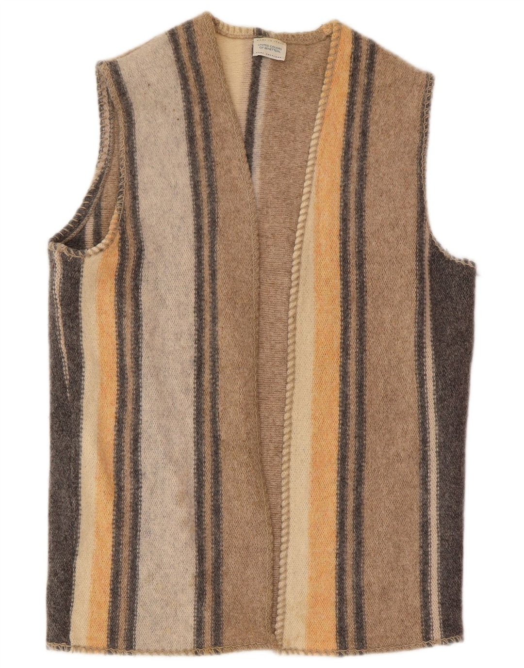 Pulover Cardigan fără mâneci Benetton pentru femei UK 16 Lână mare, multicoloră