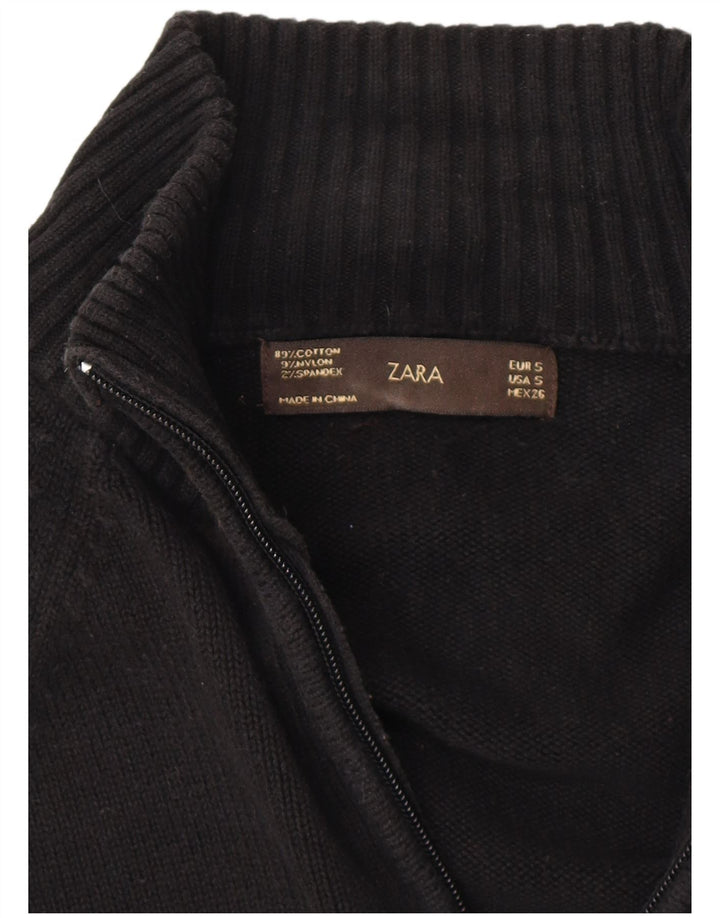 ZARA Womens Cardigan Sweater UK 8 Small Black Cotton