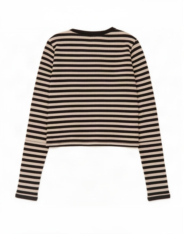 Crop Top pentru femei Zara cu mânecă lungă UK 8 mic, bumbac cu dungi negre