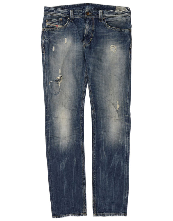 Diesel pentru bărbați Thavar distressed slim skinny blugi L34 L34 bumbac albastru