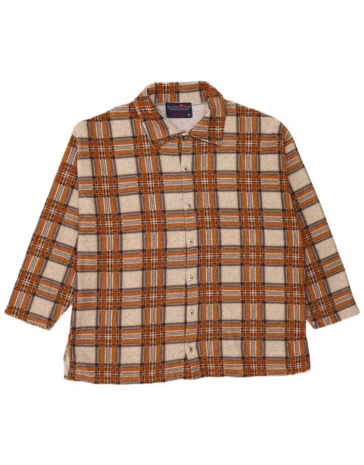 Cămașă supradimensionată pentru femei vintage, cămașă de flanel UK 14, mediu bej, carouri