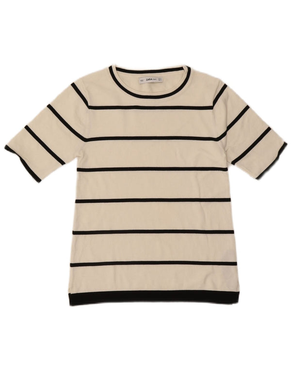 Top tricou pentru femei Zara UK 12 Medium White Striped Viscose