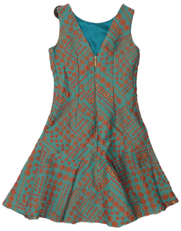 CLOSET Rochie A-Line fără mâneci pentru femei UK 8 Small Turcoaz Geometric