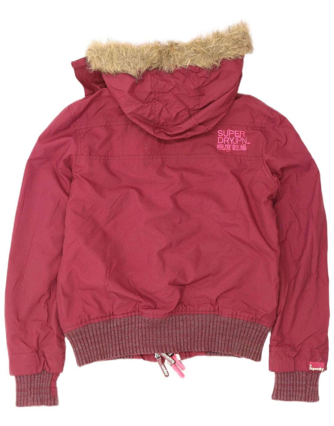 Jachetă bomber cu glugă Superdry pentru femei UK 14 Medium Burgundy Poliester