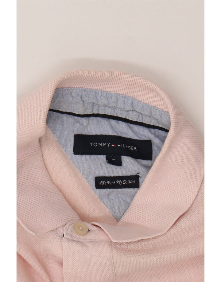 TOMMY HILFIGER Mens Polo Shirt Large Pink Cotton