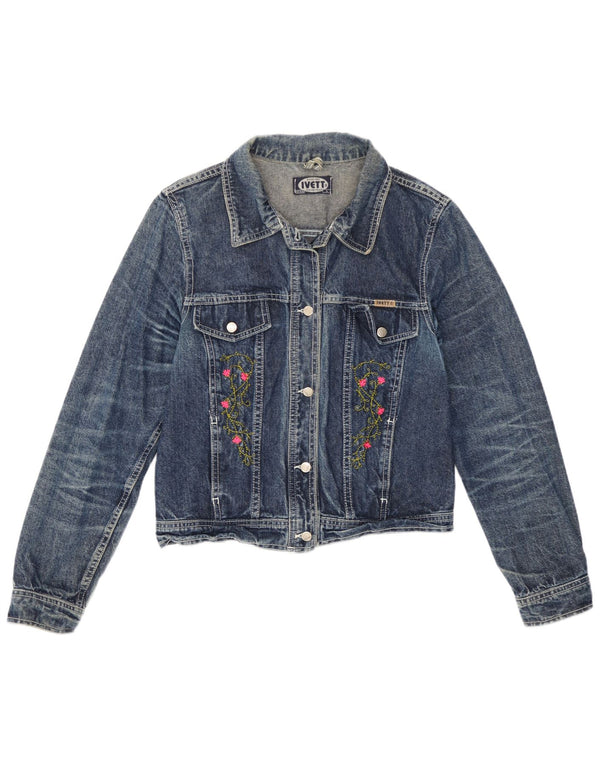 Jachetă de blugi vintage pentru femei UK 14, mare, albastră, florală