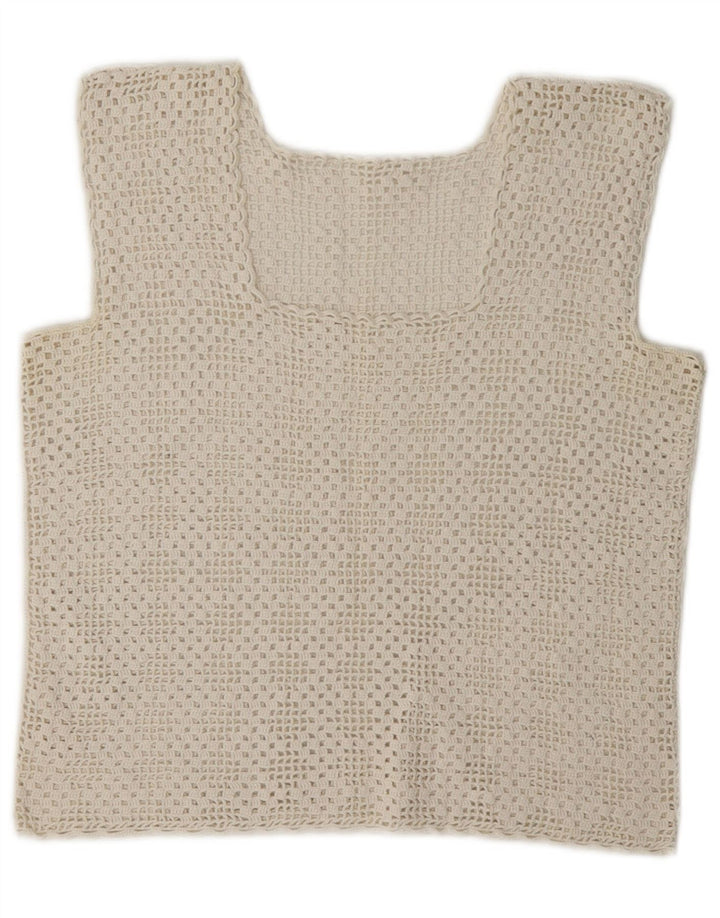 Crop Top Crochet Vintage pentru femei UK 8 Small White
