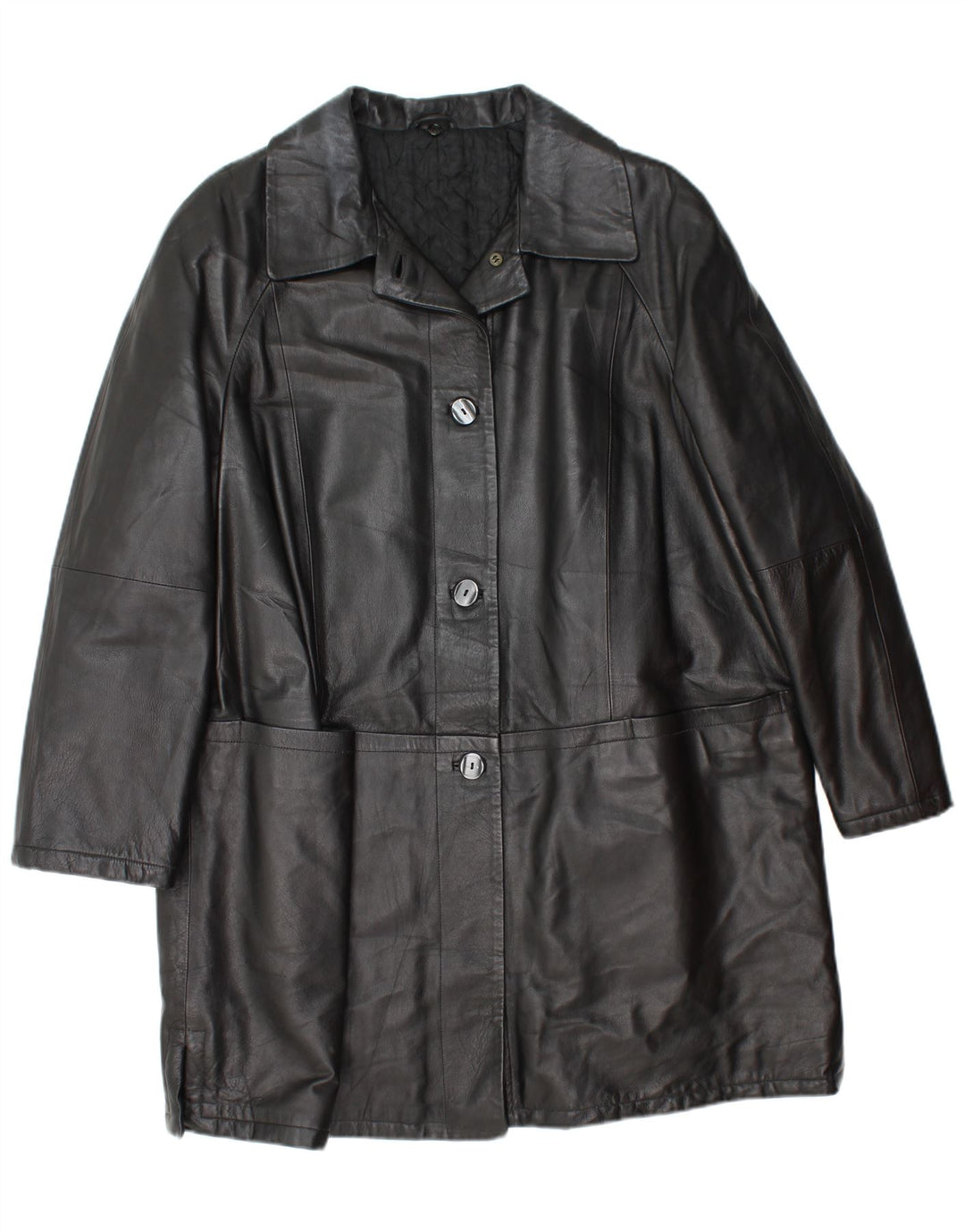 VINTAGE Womens Leather Coat IT 50 XL Black Leather