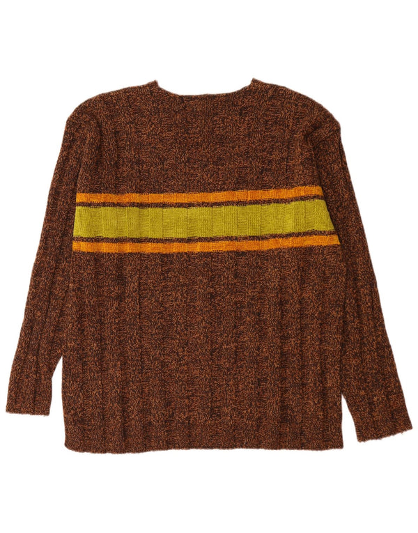 Pulover vintage pentru bărbați cu decolteu în V, mare, maro, lână color bloc