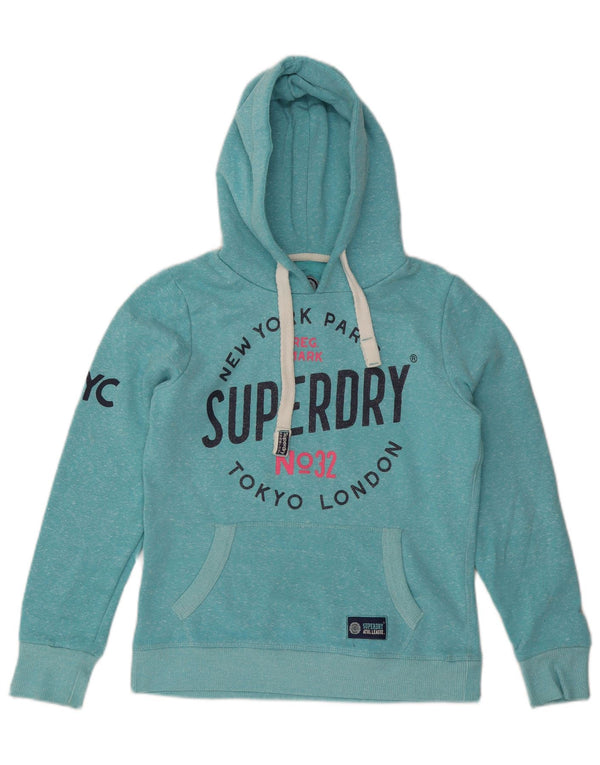 SUPERDRY Pulover cu glugă cu grafic London pentru femei UK 10 Small Blue Flecked