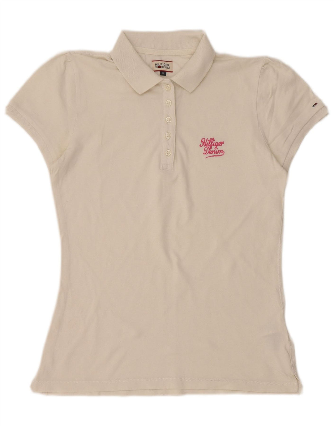 TOMMY HILFIGER Tricou polo pentru femei UK 12 Bumbac alb mediu