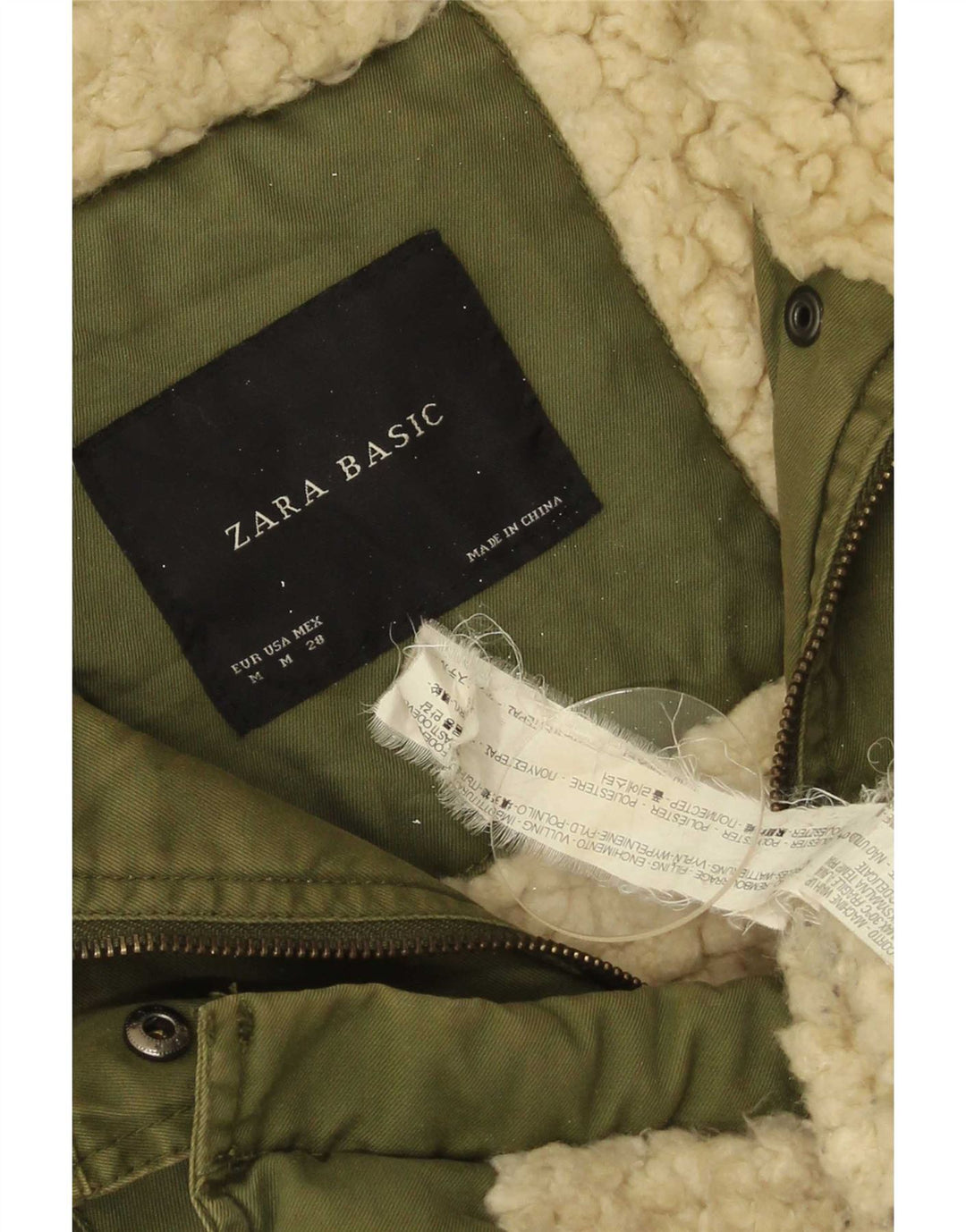 Jachetă parka cu glugă pentru femei Zara UK 14 Poliester kaki mediu