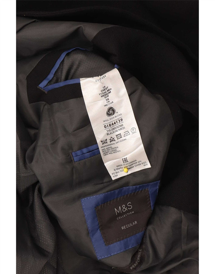 Jachetă pentru bărbați Marks & Spencer obișnuită cu 2 nasturi, UK 46 XL, lână neagră